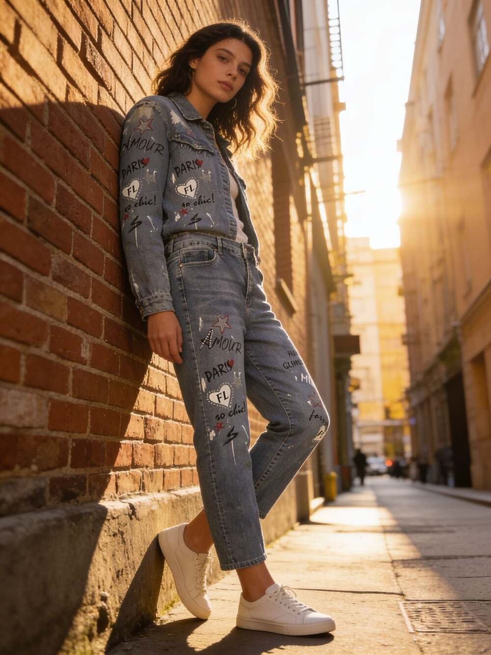 Frank Lyman Design Montreal Graffiti Print High-Waisted Jeans Style 246213U XL